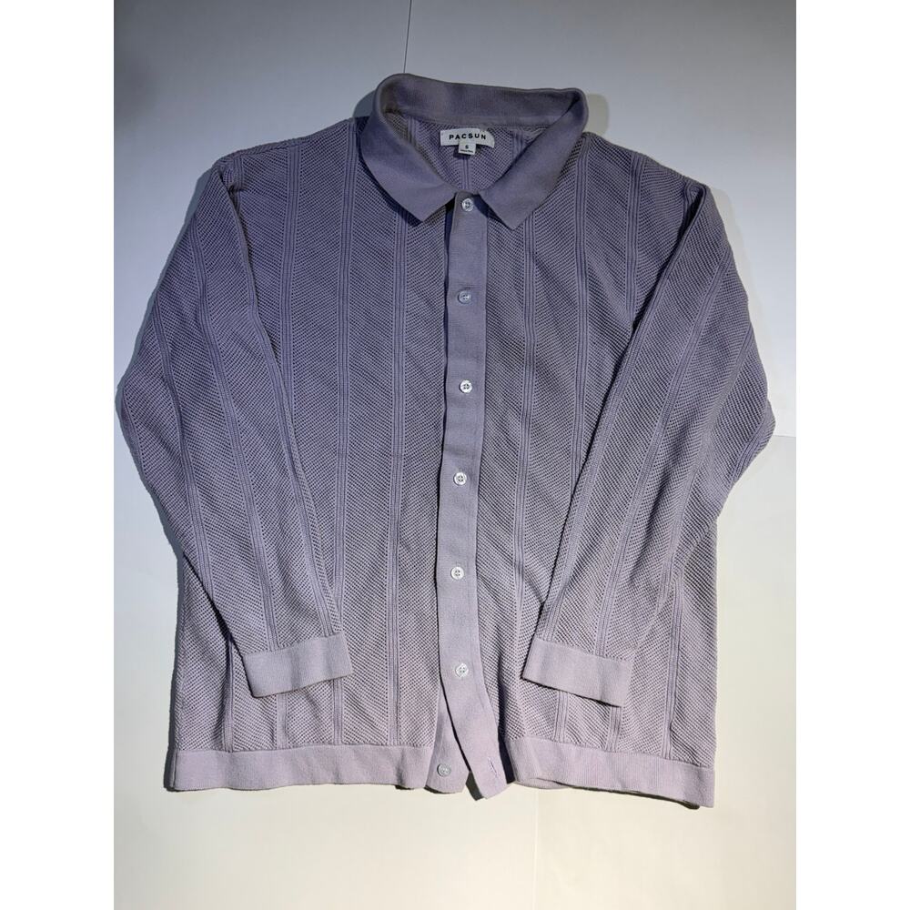 PacSun Lavender Open-Knit Long Sleeve Button-Up Polo Sweater (Size Small)